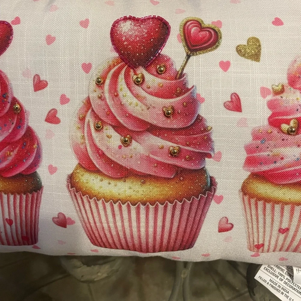 Valentines Day Pink and Red Cupcake Holiday Pillow